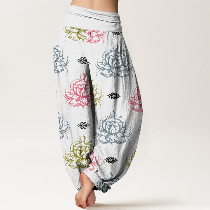 Buddha Stones Casual Various Colors Lotus Flowers Pattern Women's Harem Pants - image 9