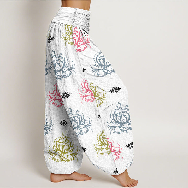 Buddha Stones Cotton Casual Various Colors Lotus Flowers Pattern Women's Harem Pants - image 9