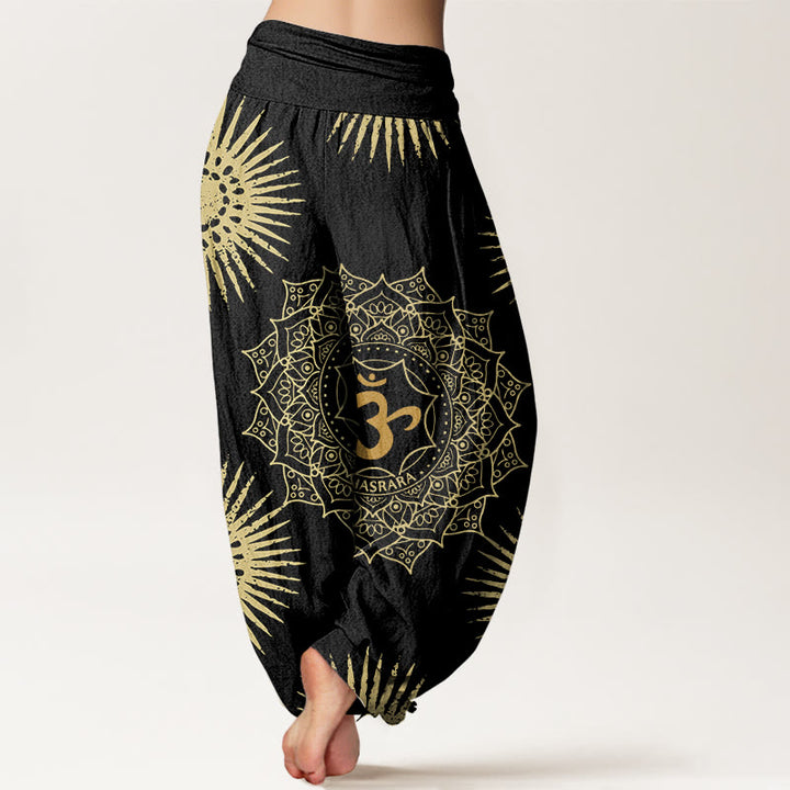 Buddha Stones Cotton Casual Mandala Om Symbol Sun Pattern Women's Harem Pants - image 1