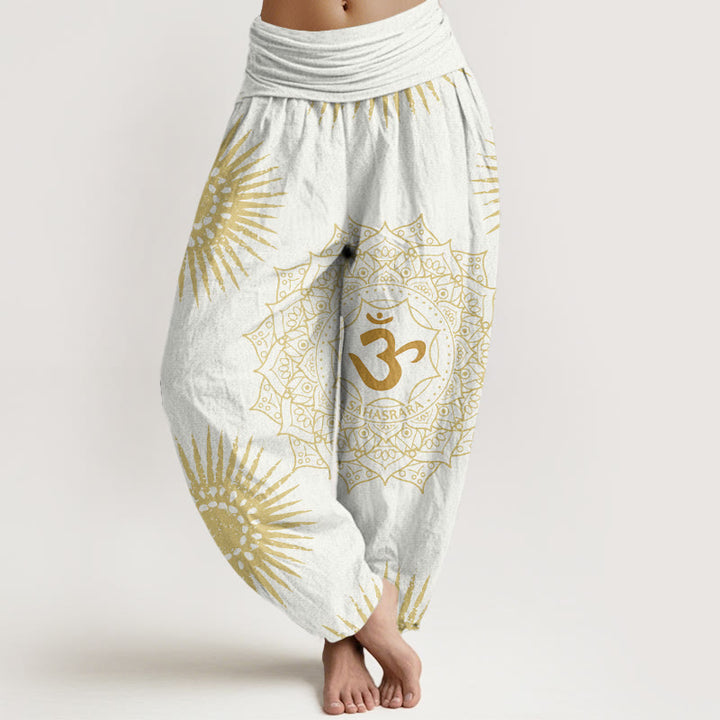 Buddha Stones Casual Mandala Om Symbol Sun Pattern Women's Harem Pants - White - US22，UK/AU26，EU54 (6XL) - image 8