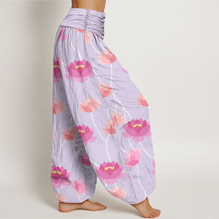 Buddha Stones Cotton Casual Lotus Flowers Pattern Women's Harem Pants - image 2
