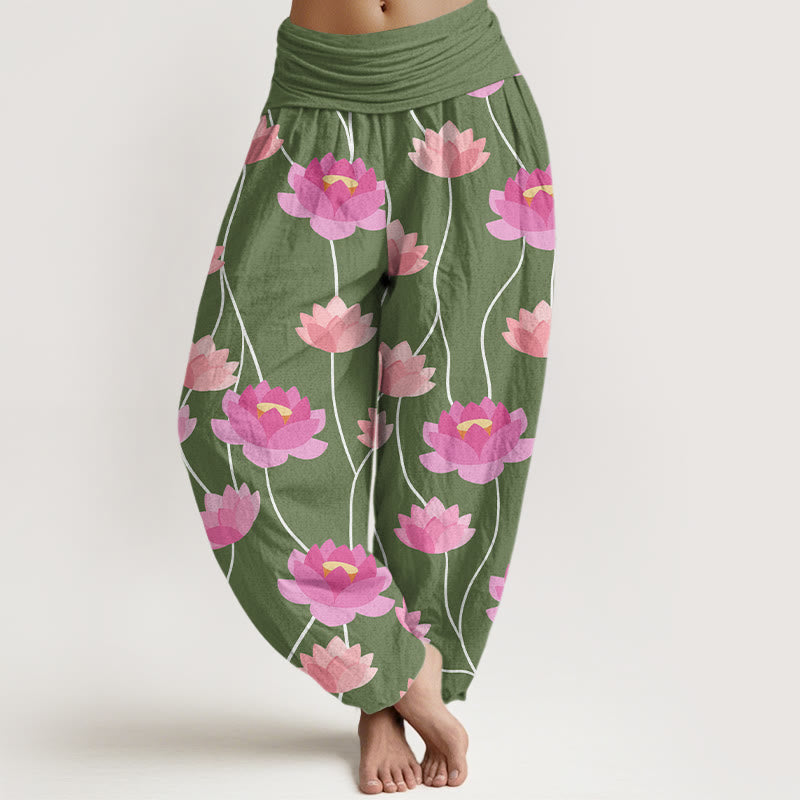 Buddha Stones Casual Lotus Flowers Pattern Women's Harem Pants - ForestGreen - US22，UK/AU26，EU54 (6XL) - image 5