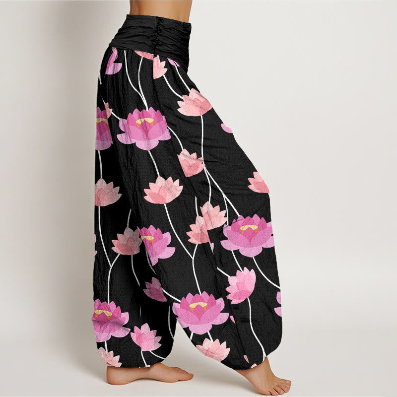 Buddha Stones Casual Lotus Flowers Pattern Women's Harem Pants - image 10