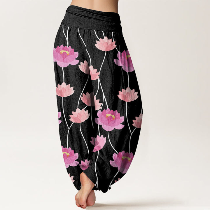 Buddha Stones Casual Lotus Flowers Pattern Women's Harem Pants - image 9