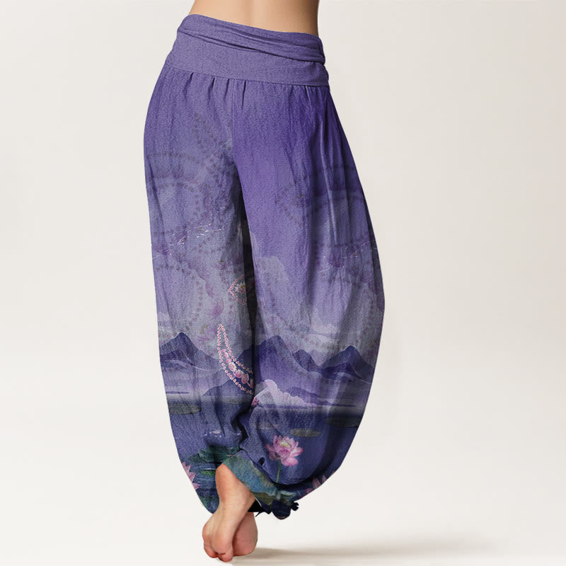Buddha Stones Casual Lotus Flowers Om Symbol Mountains Lake Pattern Women's Harem Pants - image 9