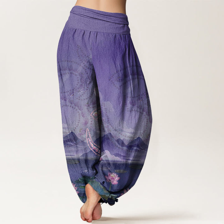 Buddha Stones Casual Lotus Flowers Om Symbol Mountains Lake Pattern Women's Harem Pants - image 9