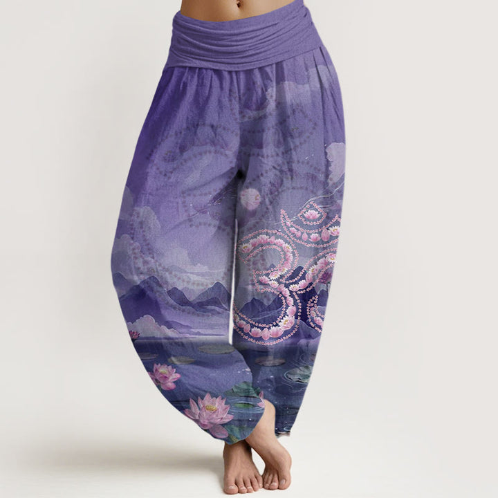 Buddha Stones Casual Lotus Flowers Om Symbol Mountains Lake Pattern Women's Harem Pants - MediumPurple - US22，UK/AU26，EU54 (6XL) - image 8