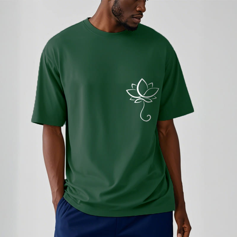 Buddha Stones Casual Plain Lotus Flower Pattern Tee T-shirt - image 2