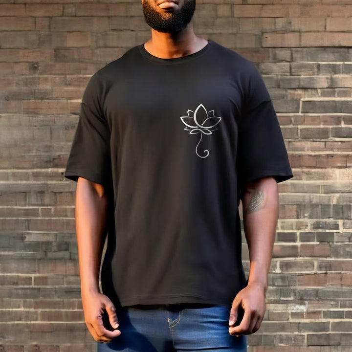 Buddha Stones Casual Plain Lotus Flower Pattern Tee T-shirt - image 6