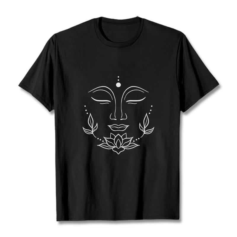 Buddha Stones Casual Buddha Face Lotus Flower Pattern Tee T-Shirt - White - 2XL - image 1