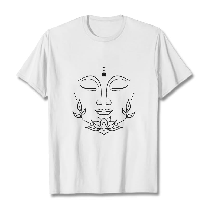 Buddha Stones Casual Buddha Face Lotus Flower Pattern Tee T-Shirt - White - 2XL - image 1