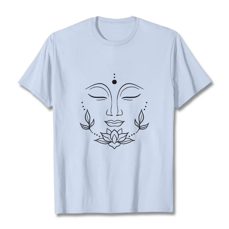 Buddha Stones Casual Buddha Face Lotus Flower Pattern Tee T-Shirt - LightCyan - 2XL - image 19