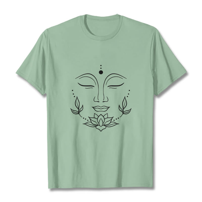 Buddha Stones Casual Buddha Face Lotus Flower Pattern Tee T-Shirt - PaleGreen - 2XL - image 15