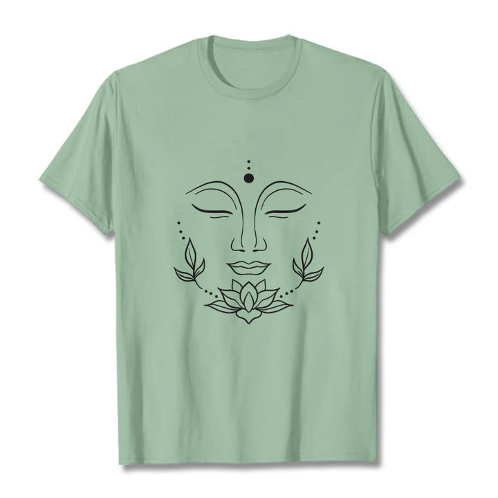 Buddha Stones Casual Buddha Face Lotus Flower Pattern Tee T-Shirt - PaleGreen - 2XL - image 15