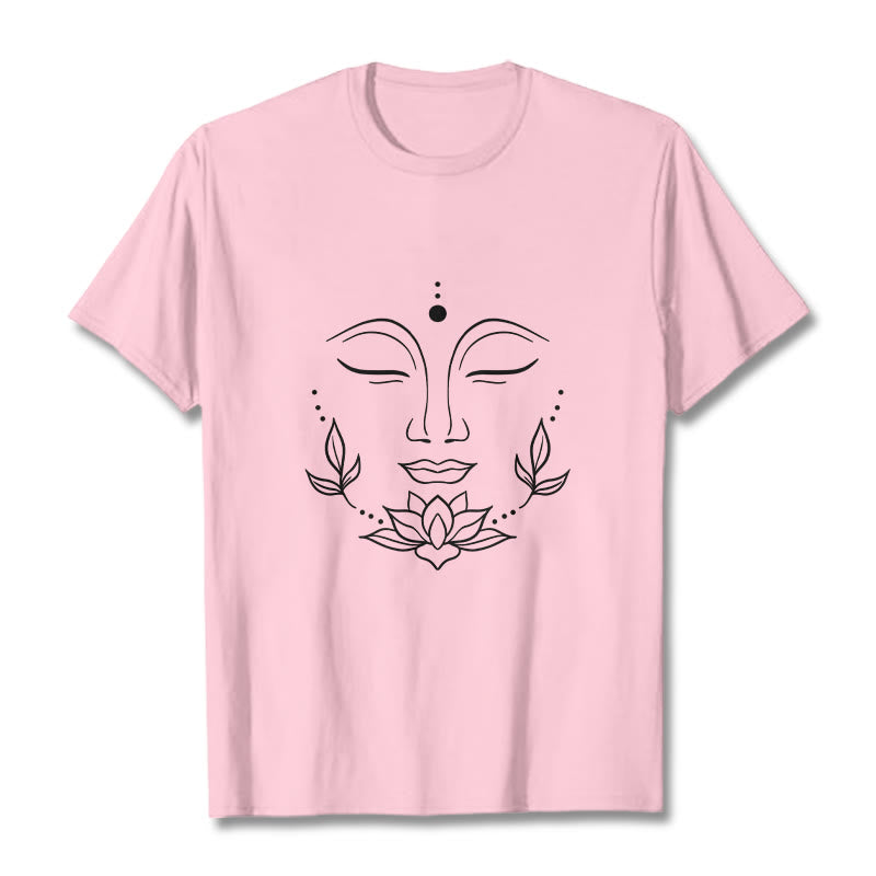 Buddha Stones Casual Buddha Face Lotus Flower Pattern Tee T-Shirt - LightPink - 2XL - image 13