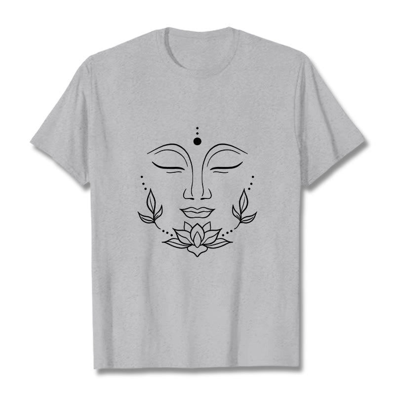 Buddha Stones Casual Buddha Face Lotus Flower Pattern Tee T-Shirt - LightGrey - 2XL - image 20