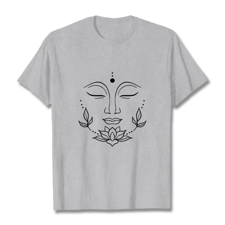 Buddha Stones Casual Buddha Face Lotus Flower Pattern Tee T-Shirt - LightGrey - 2XL - image 20