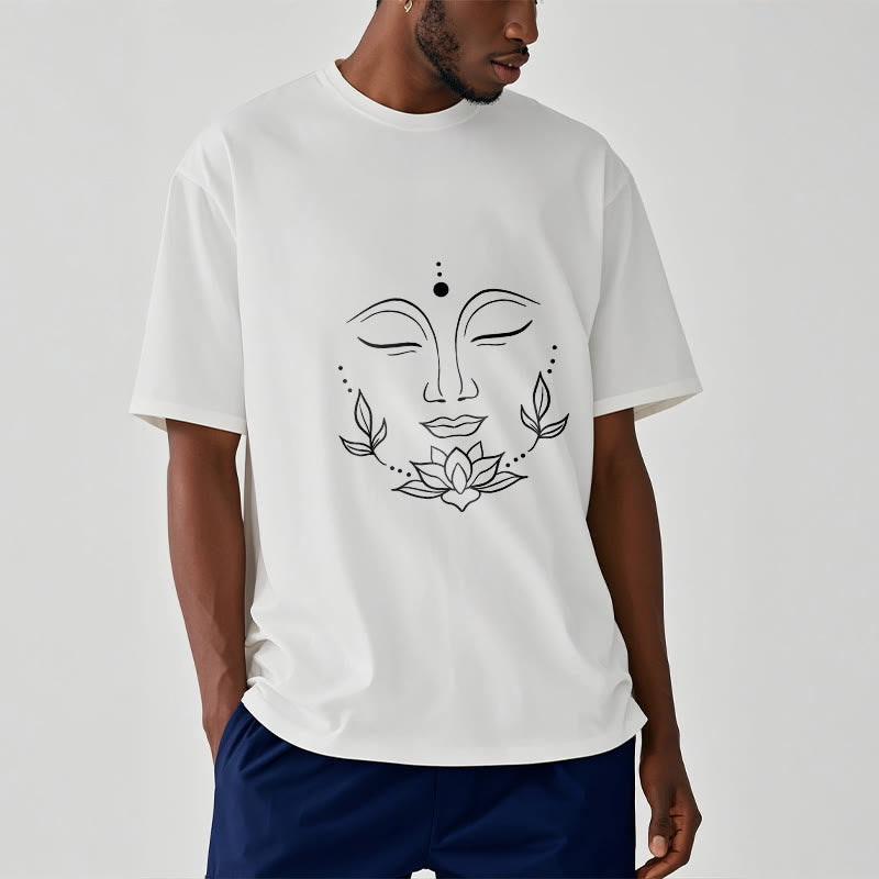 Buddha Stones Casual Buddha Face Lotus Flower Pattern Tee T-Shirt - image 2