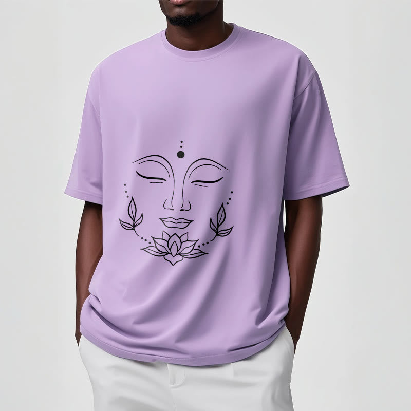 Buddha Stones Casual Buddha Face Lotus Flower Pattern Tee T-Shirt - image 18