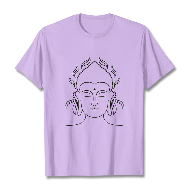Buddha Stones Casual Buddha Outline Lotus Petal Pattern Tee T-shirt - Plum - 2XL - image 17