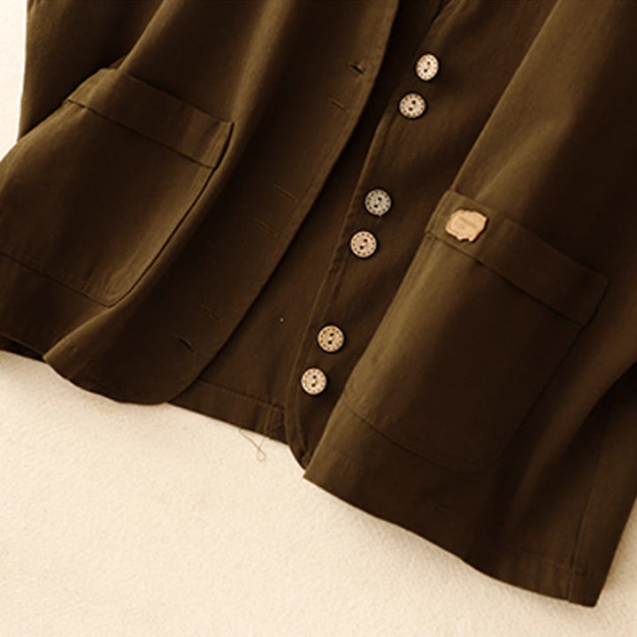 Buddha Stones Solid Color Front Buttons Sleeveless Women's Cotton Waistcoat With Pockets - image 11