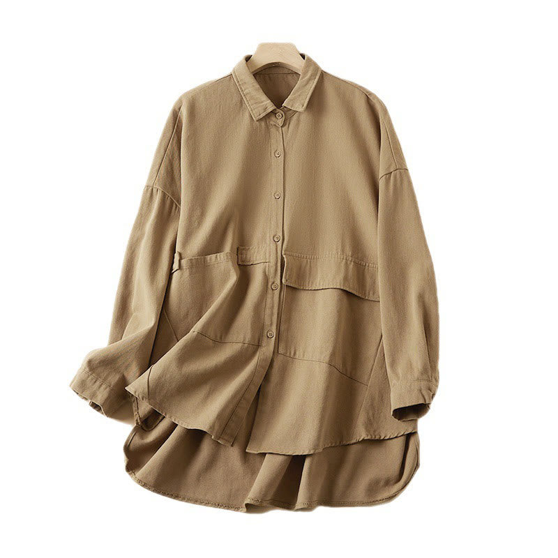 Buddha Stones Fall Irregular Design Long Sleeve Women's Cotton Linen Lapel Jacket With Pockets - image 9