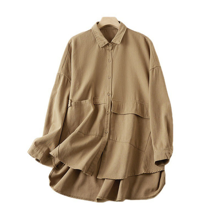 Buddha Stones Fall Irregular Design Long Sleeve Women's Cotton Linen Lapel Jacket With Pockets - image 9