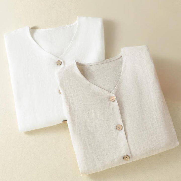Buddha Stones Spring Plain Buttons Design V-Neck Long Sleeve Women's Shirt - image 19