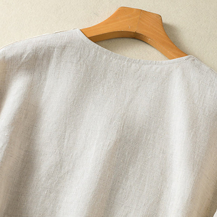 Buddha Stones Spring Plain Buttons Design V-Neck Long Sleeve Women's Shirt - image 4
