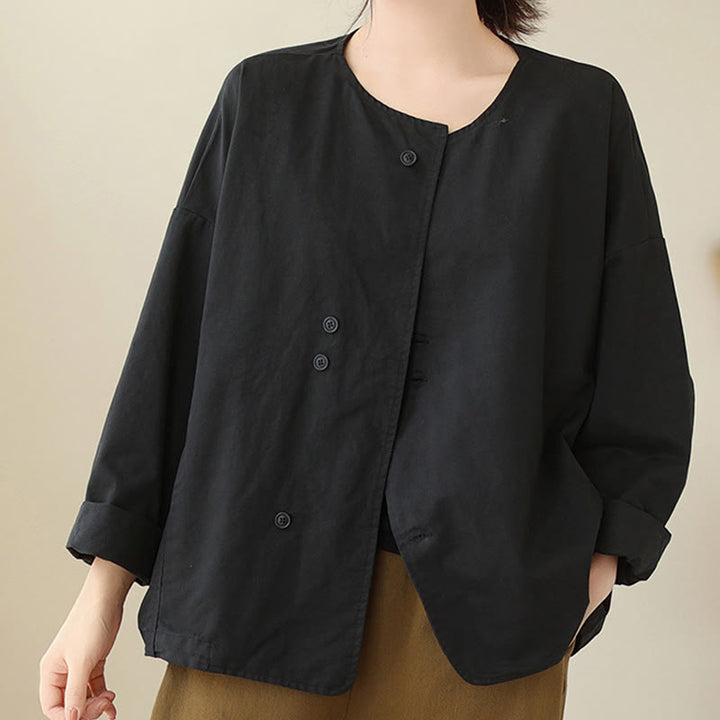 Buddha Stones Spring Plain Asymmetry Design Long Sleeve Women's Cotton Linen Jacket With Pockets - Black - US12，UK/AU16，EU44 (2XL) - image 20