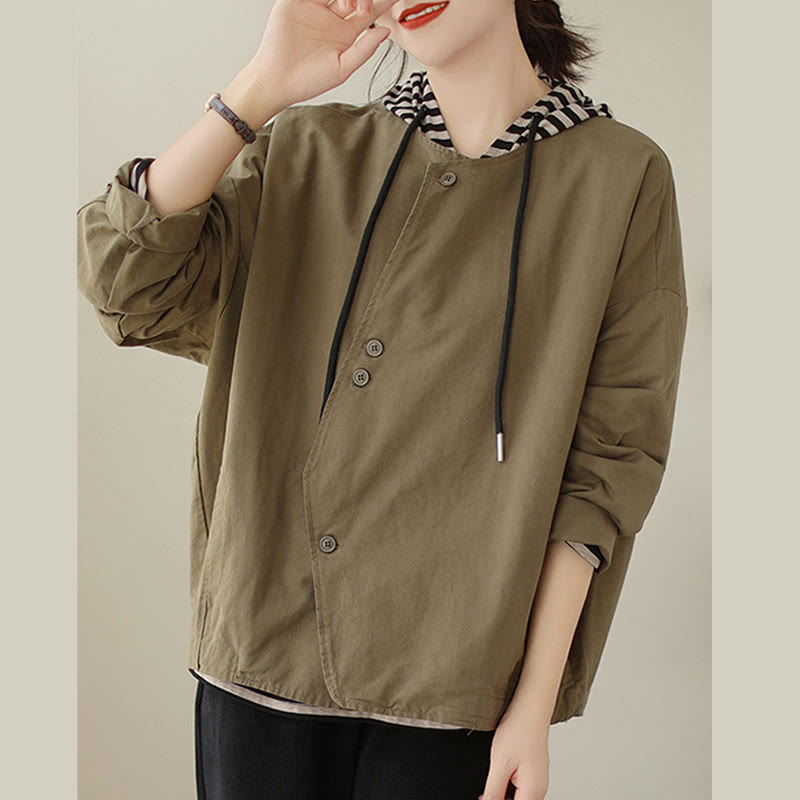 Buddha Stones Spring Plain Asymmetry Design Long Sleeve Women's Cotton Linen Jacket With Pockets - image 14