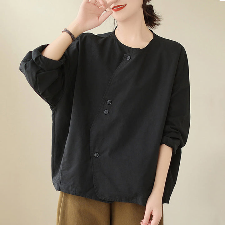 Buddha Stones Spring Plain Asymmetry Design Long Sleeve Women's Cotton Linen Jacket With Pockets - image 22