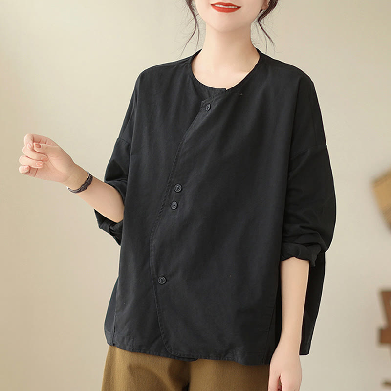 Buddha Stones Spring Plain Asymmetry Design Long Sleeve Women's Cotton Linen Jacket With Pockets - image 21