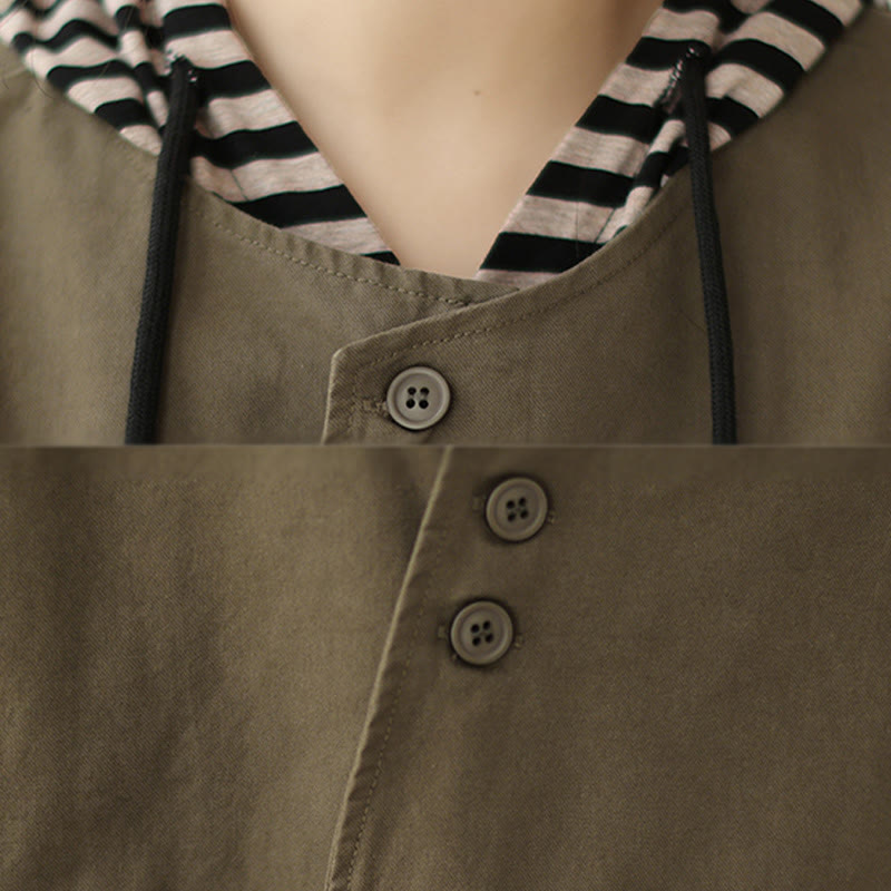 Buddha Stones Spring Plain Asymmetry Design Long Sleeve Women's Cotton Linen Jacket With Pockets - image 19