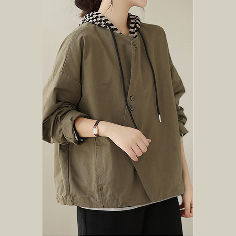 Buddha Stones Spring Plain Asymmetry Design Long Sleeve Women's Cotton Linen Jacket With Pockets - image 15