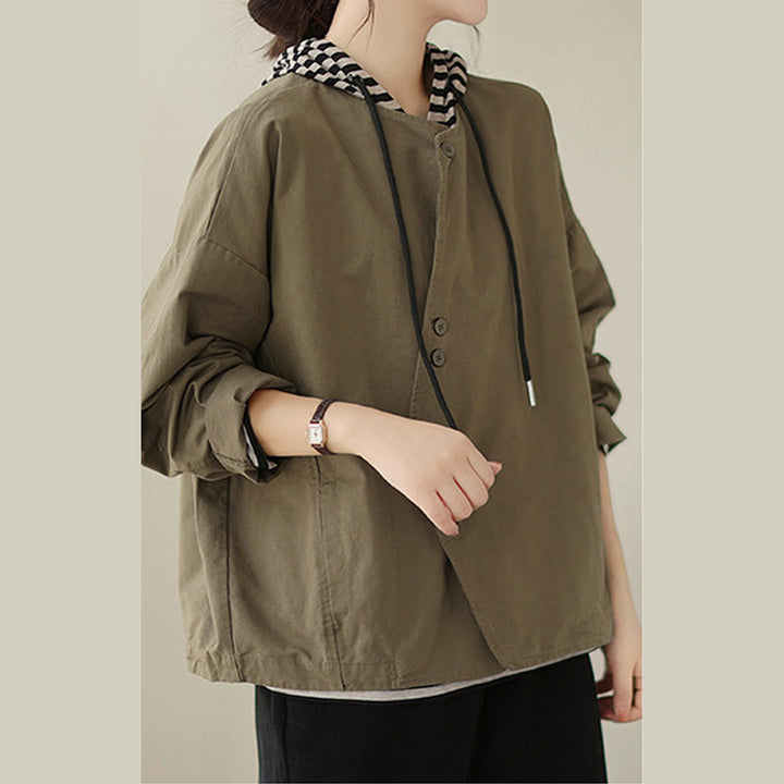 Buddha Stones Spring Plain Asymmetry Design Long Sleeve Women's Cotton Linen Jacket With Pockets - image 15