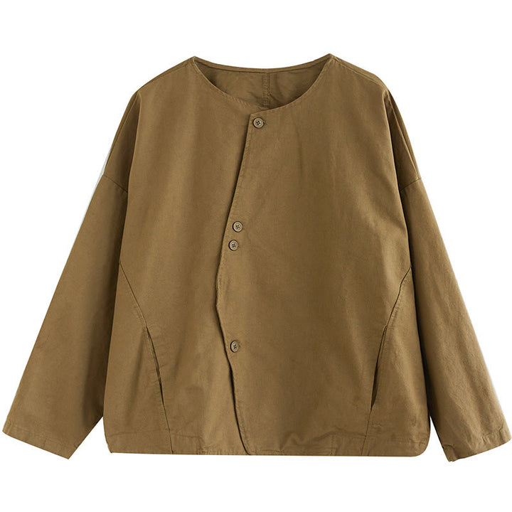 Buddha Stones Spring Plain Asymmetry Design Long Sleeve Women's Cotton Linen Jacket With Pockets - image 11