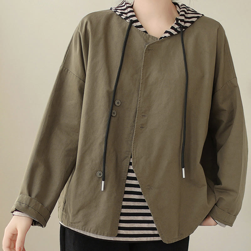 Buddha Stones Spring Plain Asymmetry Design Long Sleeve Women's Cotton Linen Jacket With Pockets - image 16