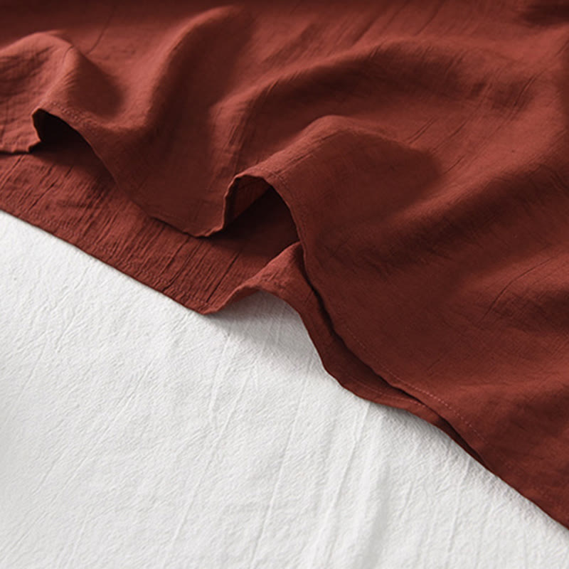 Buddha Stones Plain Cheongsam Lace-Up Design Cotton Linen Short Sleeve Midi Dress - image 12