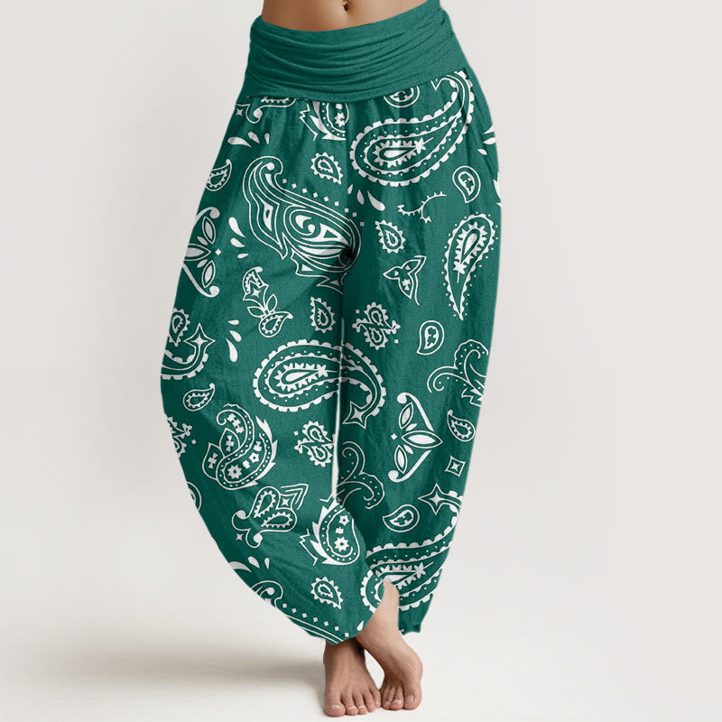 Buddha Stones Casual Classic Paisley Motif Women's Elastic Waist Harem Pants - Teal - US22，UK/AU26，EU54 (6XL) - image 1