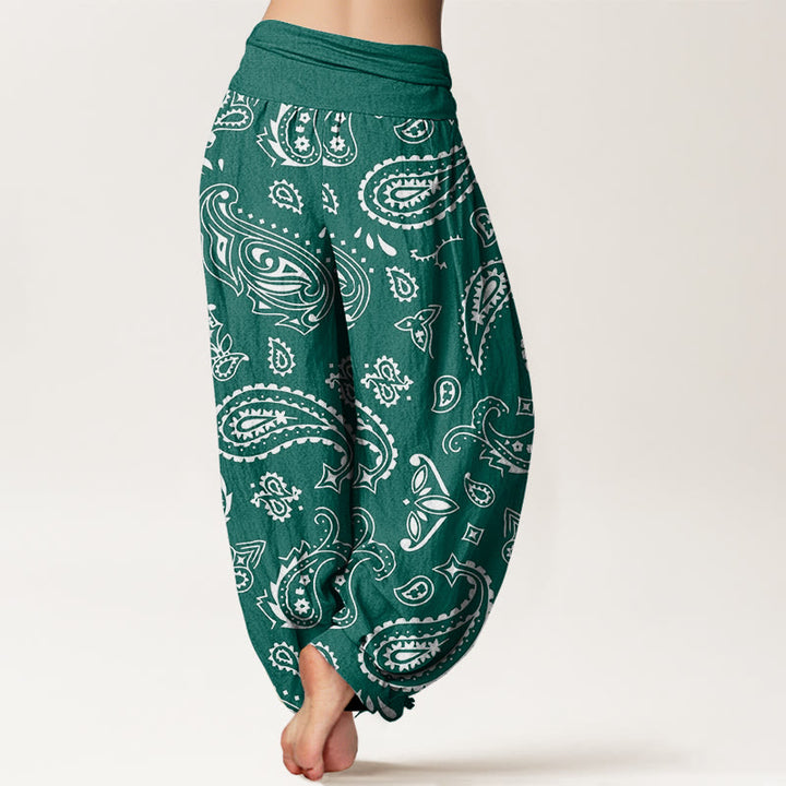 Buddha Stones Cotton Casual Classic Paisley Motif Women's Elastic Waist Harem Pants - image 2