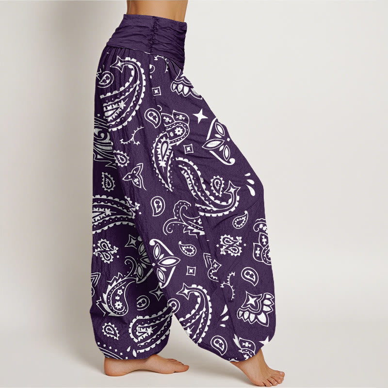 Buddha Stones Cotton Casual Classic Paisley Motif Women's Elastic Waist Harem Pants - image 5