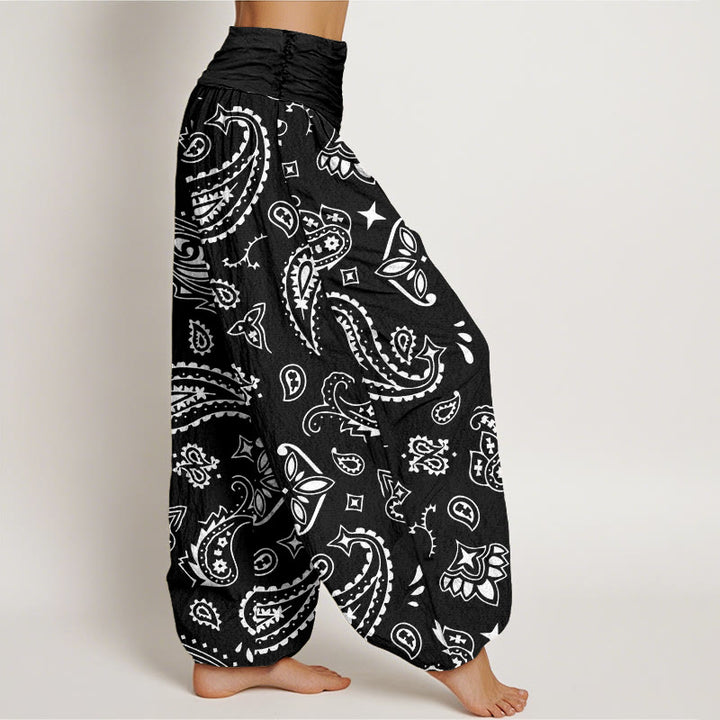 Buddha Stones Cotton Casual Classic Paisley Motif Women's Elastic Waist Harem Pants - image 8