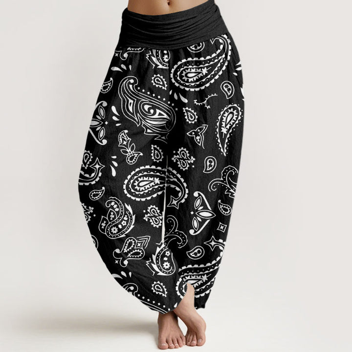 Buddha Stones Casual Classic Paisley Motif Women's Elastic Waist Harem Pants - Black - US22，UK/AU26，EU54 (6XL) - image 7