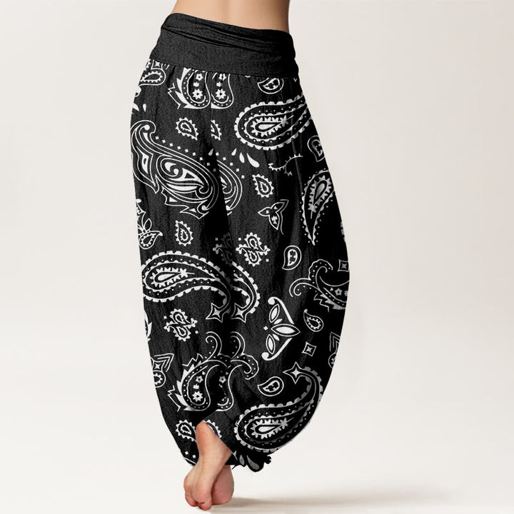 Buddha Stones Cotton Casual Classic Paisley Motif Women's Elastic Waist Harem Pants - image 9