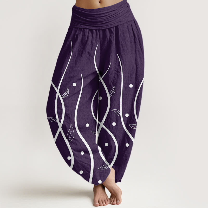 Buddha Stones Casual Minimalist Vine Leaf Pattern Women's Elastic Waist Harem Pants - Indigo - US22，UK/AU26，EU54 (6XL) - image 0