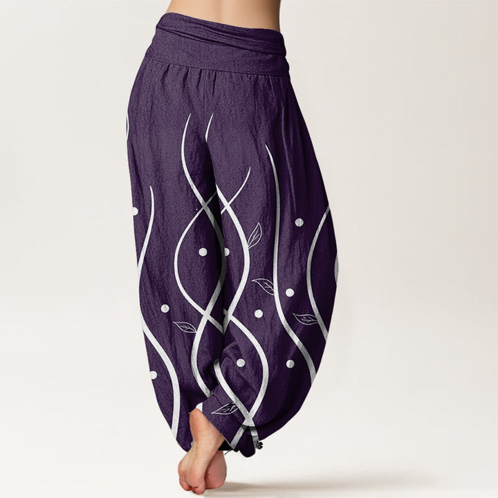 Buddha Stones Casual Minimalist Vine Leaf Pattern Women's Elastic Waist Harem Pants - image 3