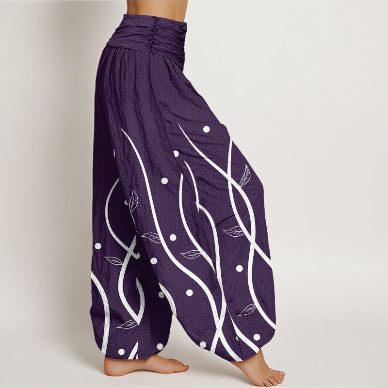Buddha Stones Casual Minimalist Vine Leaf Pattern Women's Elastic Waist Harem Pants - image 2