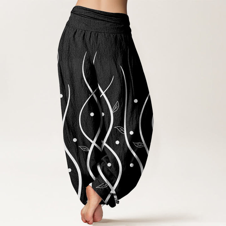 Buddha Stones Casual Minimalist Vine Leaf Pattern Women's Elastic Waist Harem Pants - image 7