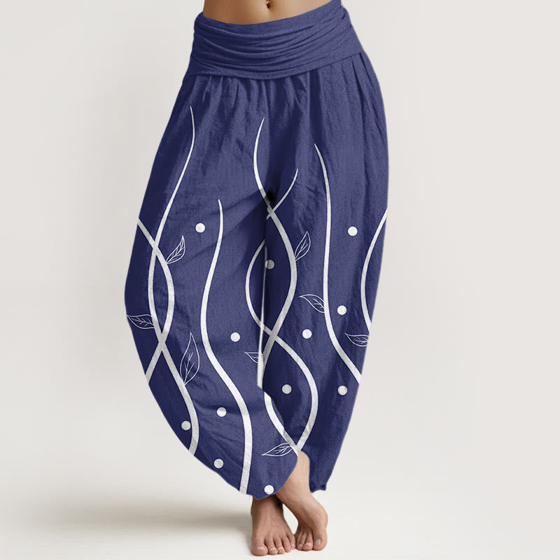 Buddha Stones Cotton Casual Minimalist Vine Leaf Pattern Women's Elastic Waist Harem Pants - DarkBlue - US22，UK/AU26，EU54 (6XL) - image 7